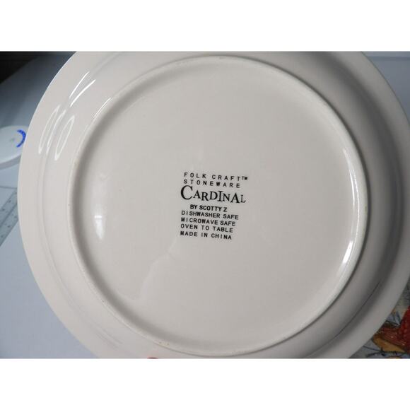 Folk Craft Scotty Z Cardinal Dinner Plates Stoneware 11" Vintage Set of 2 - Picture 6 of 7